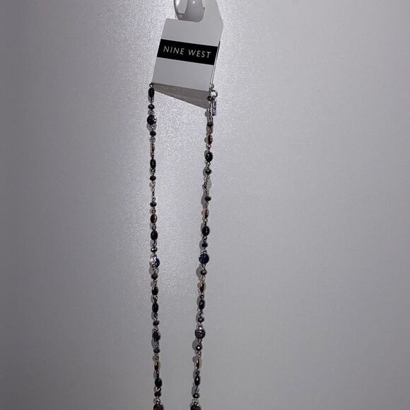 Nine West Women's Beaded Tassel Silver Necklace Choker NWT - Picture 2 of 14